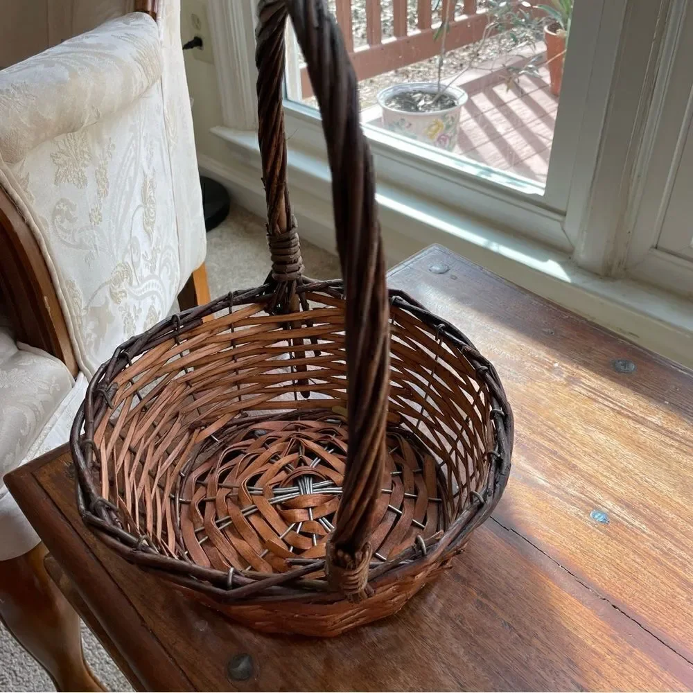 Medium Sized Brown Woven Basket with Handle